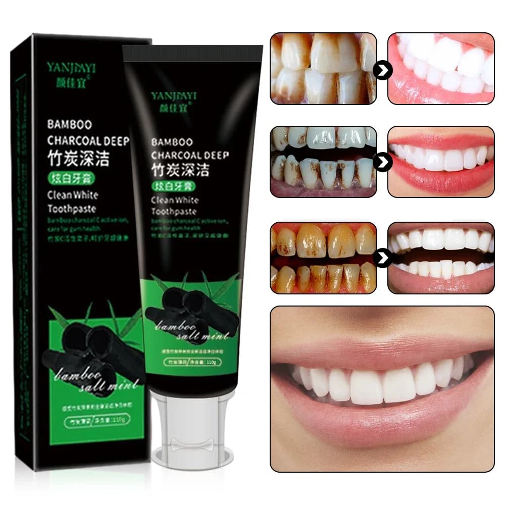 110g bamboo charcoal toothpaste black cleansing deep mint flavor whitening teeth stains of breath bad care beauty health Maquiagem new