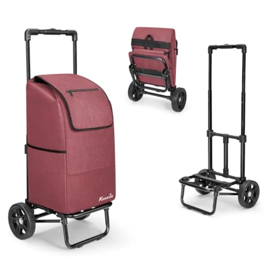Carrello 2 in 1 per la spesa, il campeggio, il bucato e il giardino, carrello pieghevole in acciaio rosso con borsa impermeabile, portata 330 libbre.