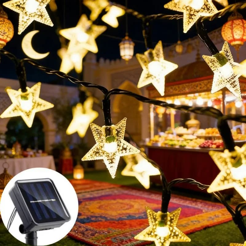 Luci Solari a LED 20/50/100, Ghirlanda Luminosa a Stella per Esterni, Decorazione per Giardino, Matrimoni, Feste, Casa, Ramadan