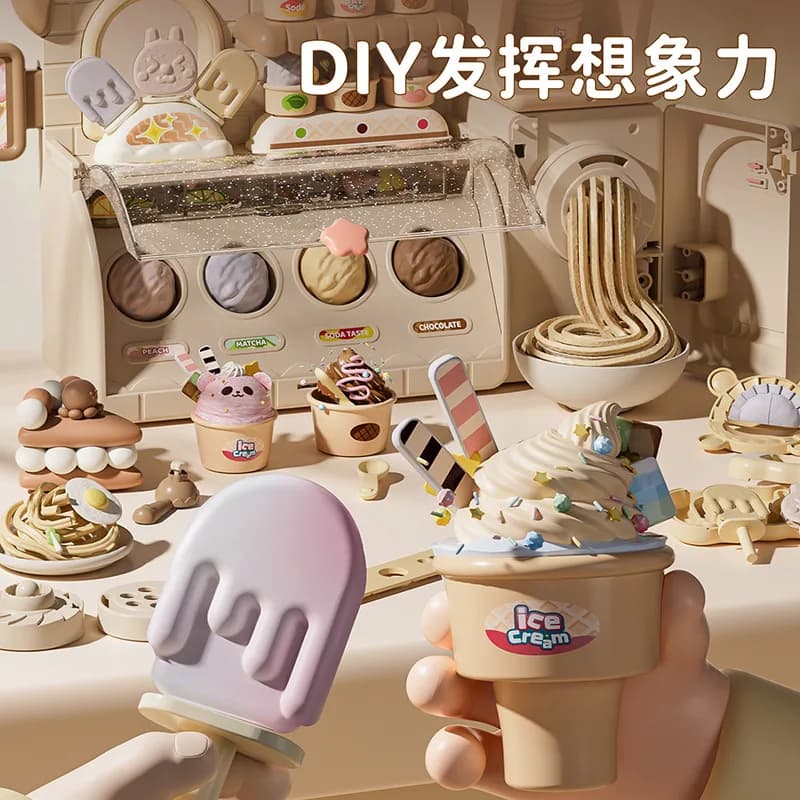 Safe Non-Toxic Ice Cream Play Dough Maker Set Pretend Play Kitchen Toy DIY Clay Mold Machine Educational Gift for Kids 3+