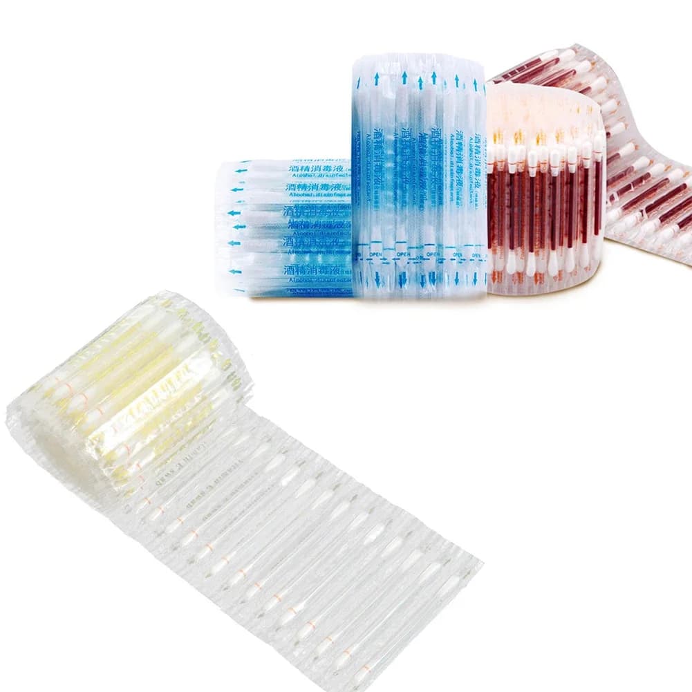 100 pcs Use And Drop Vitamin And Pubs For Tooth Whitening 3 Types VE Iodine Essence Alcohol Medical Cotton Stick Tool