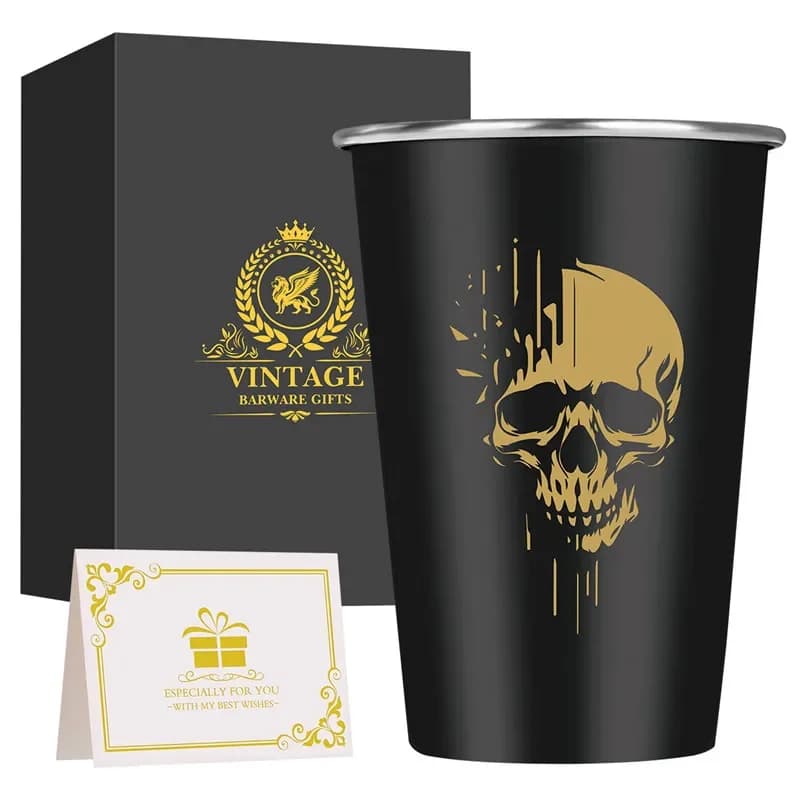 Tazza da birra in metallo con motivo testa di teschio da 500 ml, campeggio all'aperto, viaggio, tazza grande, bicchiere per succo, per eventi nuziali, set da bar