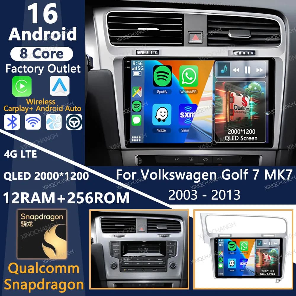 Android 16 Car Radio For Volkswagen VW Golf 7 MK7 GTI 2011 - 2021 GPS BT Multimedia Video Player 2DIN Carplay Auto Qualcomm QLED