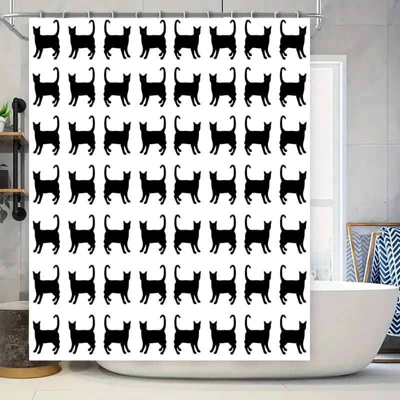 Tenda da doccia modello gatto nero Tappetino da bagno in poliestere stampato in 3D Fodera decorativa impermeabile per accessori per il bagno di casa Singolo