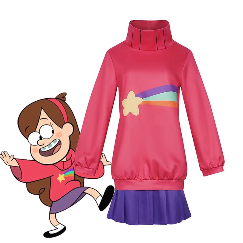 Cosplay costume Mabel Pines Rainbow printed sweatshirt Purple skirt Woman Anime Cosplay Halloween Christmas Party Outfit