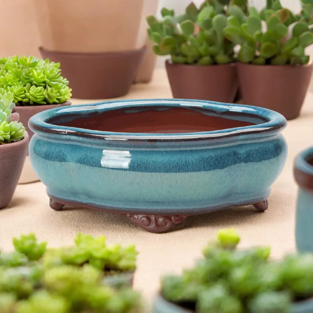 Vaso da fiori succulente in ceramica Vasi bonsai in ceramica in stile cinese con foro di scarico Pietra arenaria viola per la decorazione domestica del desktop