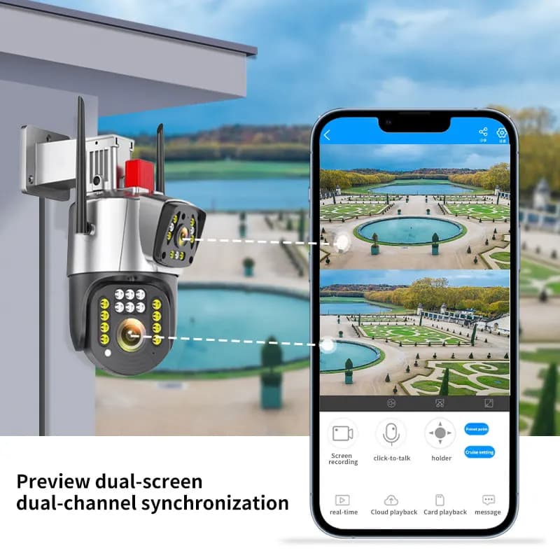 4MP UHD Dual Lens Wireless PTZ wifi Alarm IP Dome Camera Full Color AI Humanoid Detection Security CCTV Baby Monitor