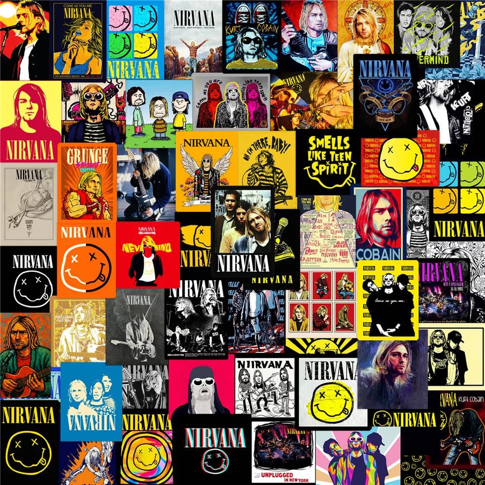 135 Pieces Nirvana Band S4 Rock Mini Stickers DIY Decor for Planners, Phones & Laptops AnimeWorlds Store
