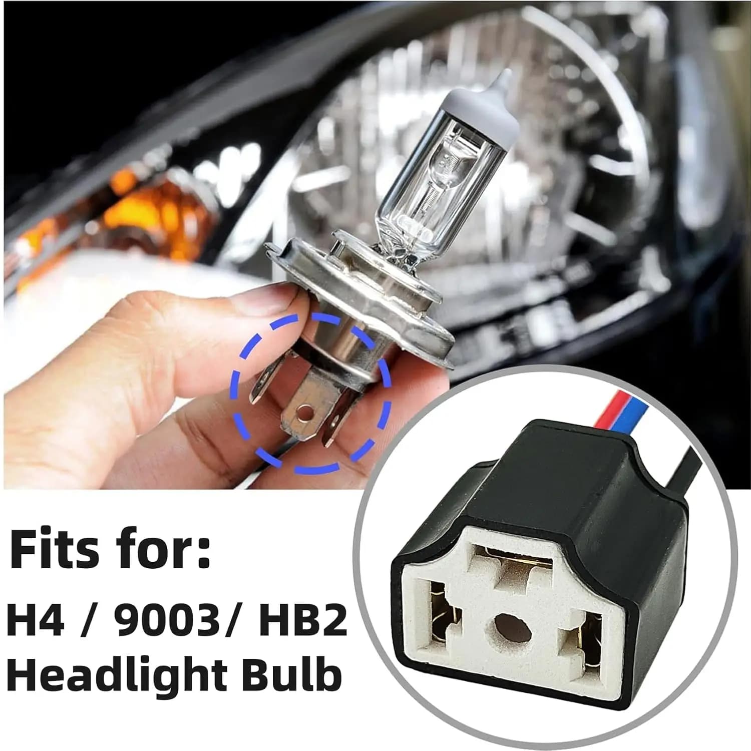 2 connettori per fari H4 9003 HB2, presa femmina in ceramica con cablaggio adattatore per auto, camion, moto, lampadine LED e alogene