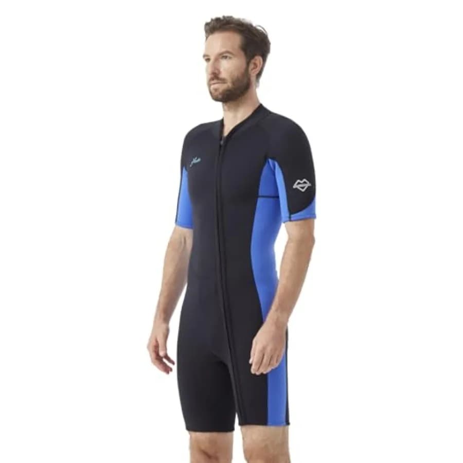 Muta da surf corta da uomo: neoprene da 2 mm, nera, protezione termica leggera per immersioni, nuoto, snorkeling, paddle board