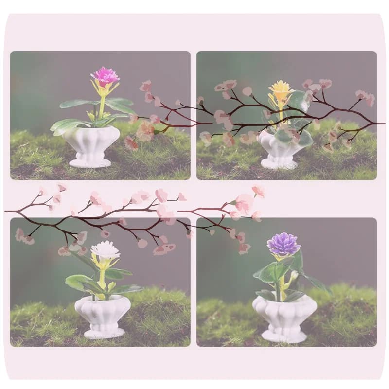 4Pcs Dollhouse Miniature Bonsai Plant Model Realistic Potted Plants For Decoration Micro Landscape Props For Mini House