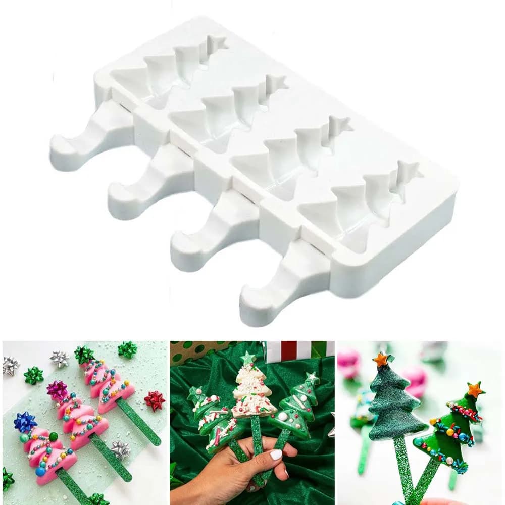 Nuovo 4 celle albero di natale stampo per gelato in Silicone stella ghiacciolo stampo ghiaccio Pop cubo ghiacciolo barile Dessert strumento per stampo fai da te