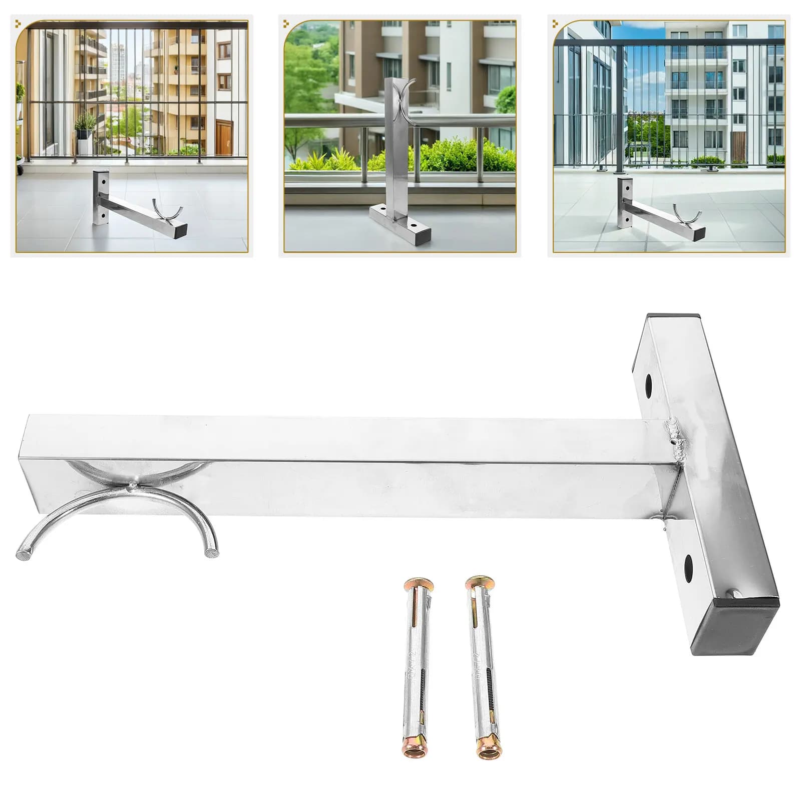 Durable stainless steel wall drying rack, with base for lateral mounting hangers, stable for laundry and balcony