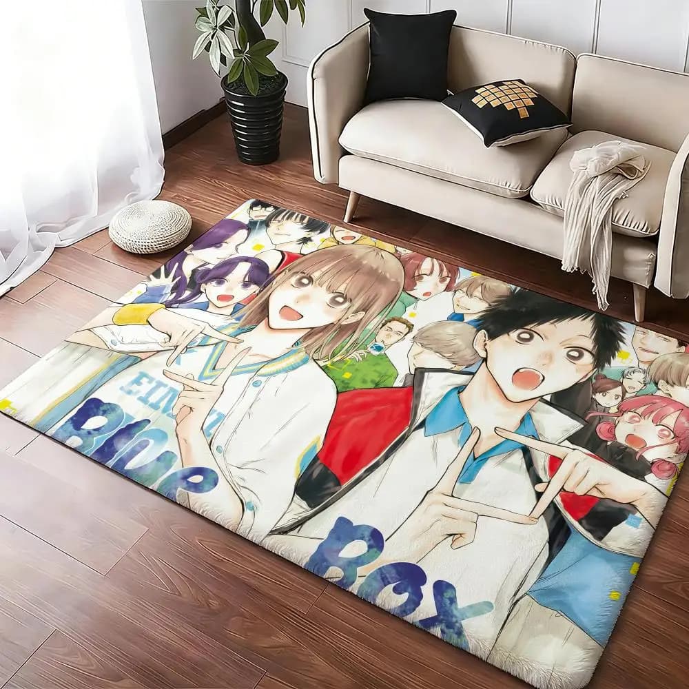 Anime B-Blue B-Box floor mat, comfortable soft and thick flannel mat, non-slip, for living room, bedroom, kitchen, decorative carpets