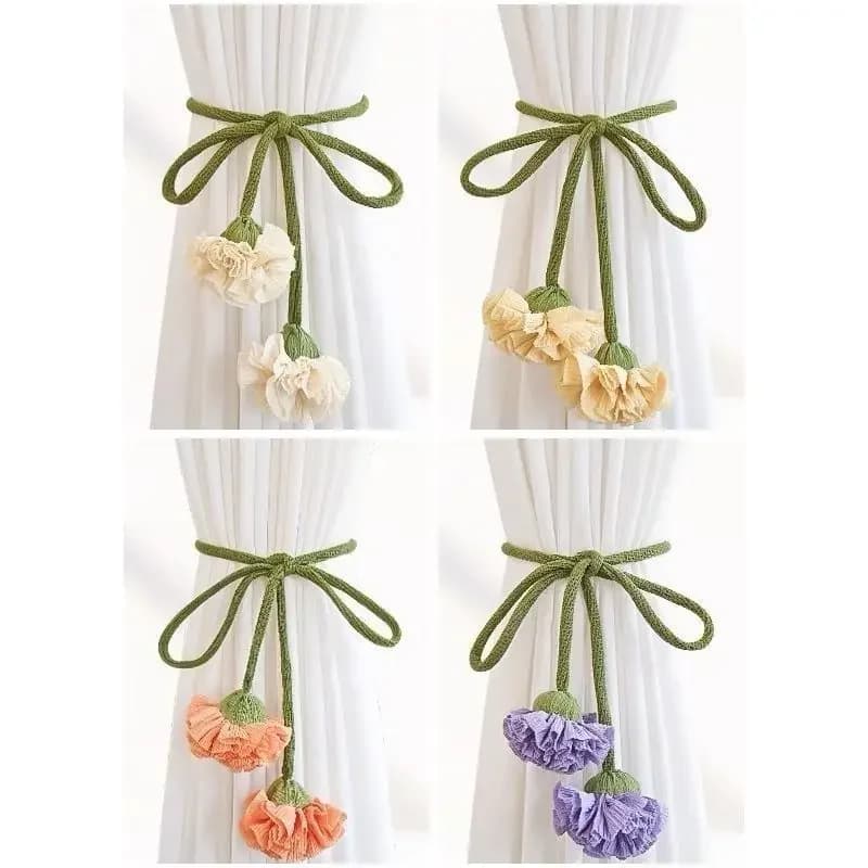 2 pcs Natural and Fresh Green Curtain Straps Cute Style Flower Accessory Tie Rope Adjustable Curtains Storage Decoration