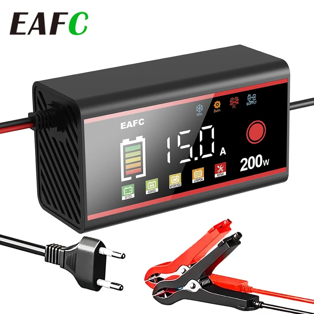 Car Charger EAFC 200W /100W 12V 15A 8A Automatic charging device and battery Lead-acid battery LiFiPO4, GEL, AGM