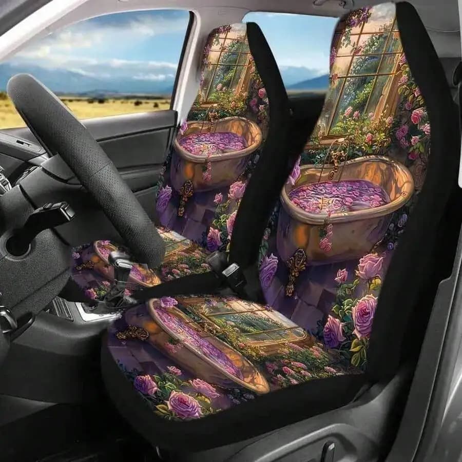 Elegant Floral Bathtub Design Car Seat Covers For Front Seats Universal Fit