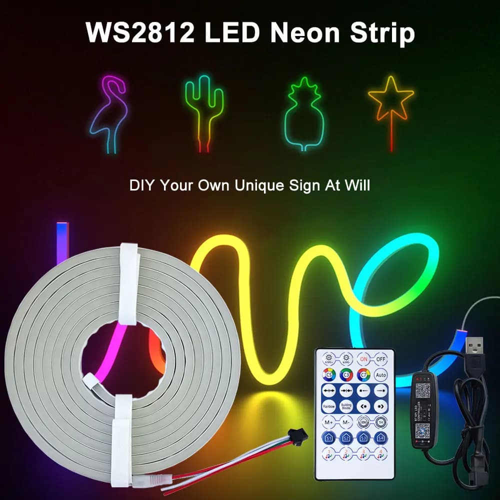 DC5V LED Neon Strip Gel di Silicone Segno WS2812B RGBIC Flessibile Morbido Fata Luce 28 Tasti A Distanza Blutooth App di Controllo Impermeabile IP67