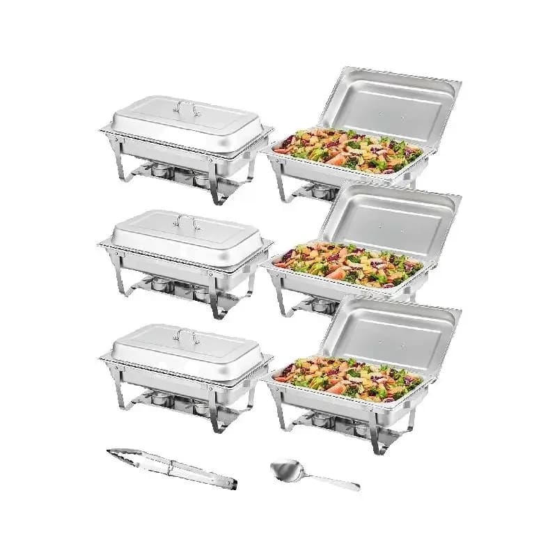 SucceBuy Scaldavivande rettangolare 8QT 2/4/6 confezioni con padelle a grandezza naturale Buffet Catering Warmer Server Supporto pieghevole Vassoio porta carburante