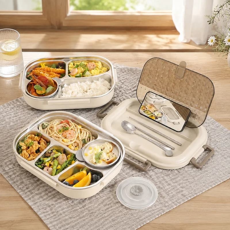 Insulated Bento Lunchbox Made of 304 Stainless Steel with Leak-Proof Lid and Carrying Case, Perfect for School, Work, and