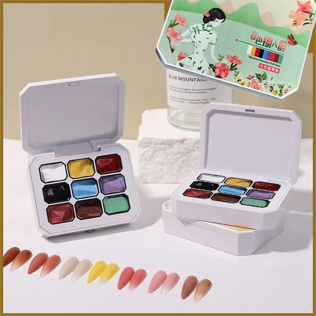 1 pz Gel per Pittura a Effetto Sfumato 9 Colori, Blush Colorato Semipermanente Soak Off UV&LED, Colla per Nail Art, Creazione Unghie Professionale e Fai da Te Y2K