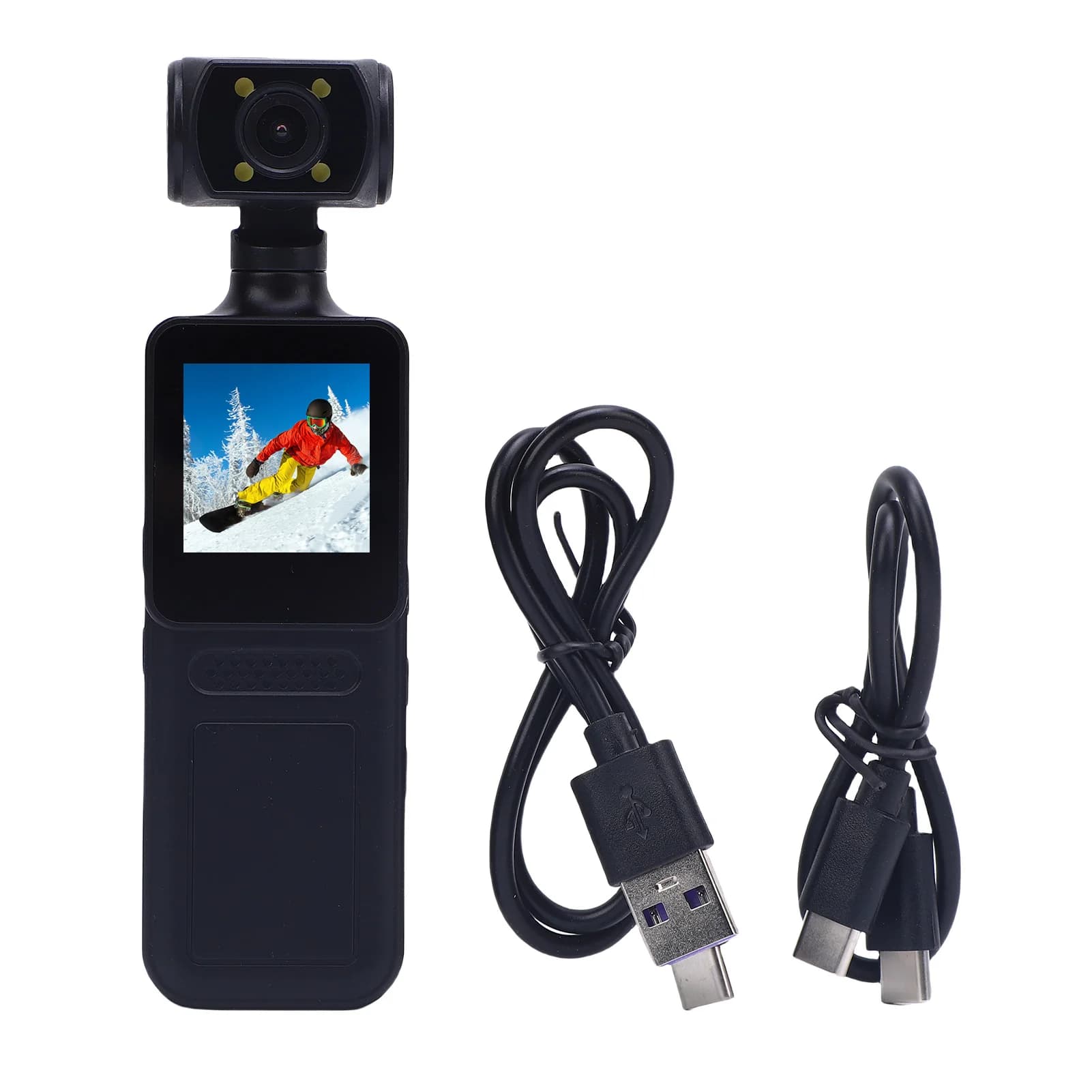 Protable 4K HD WiFi Action Camera 180 Degree Rotating Lens Handheld Camera with LED Light APP for Outdoor Sports Travel Vlogging