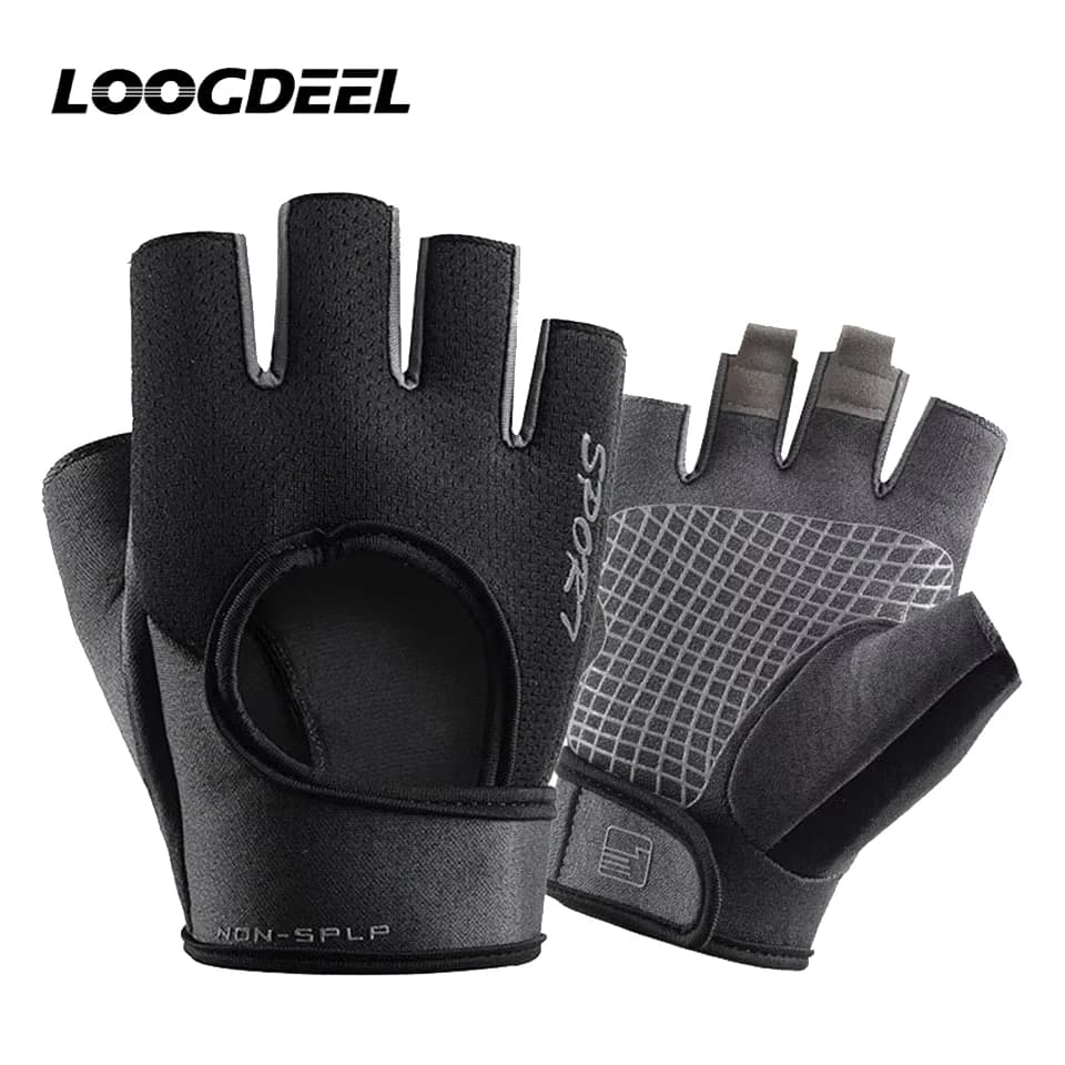 Guanti da fitness LOOGDEEL antiscivolo e antiurto per donna e uomo, mezze dita, per sport estivi all'aperto, ciclismo, pesca, allenamento