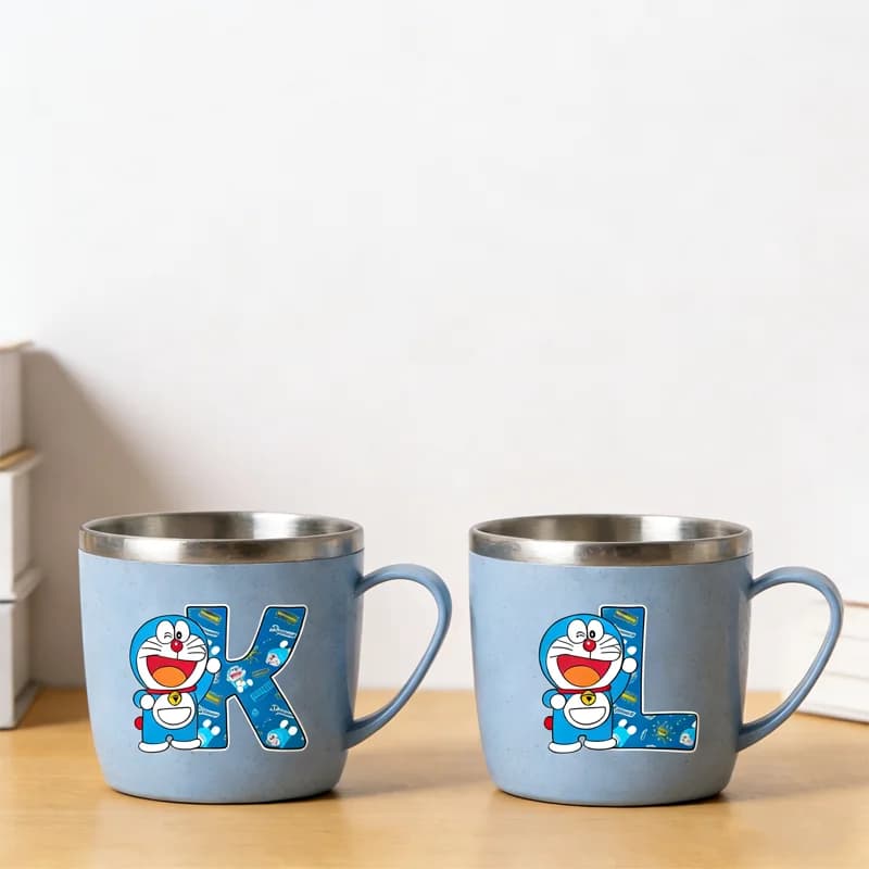 Tazza da bagno Doraemon con stampa lettere A-Z, tazza per risciacquo con manico comodo, tazza da viaggio per spazzolino da denti Anine