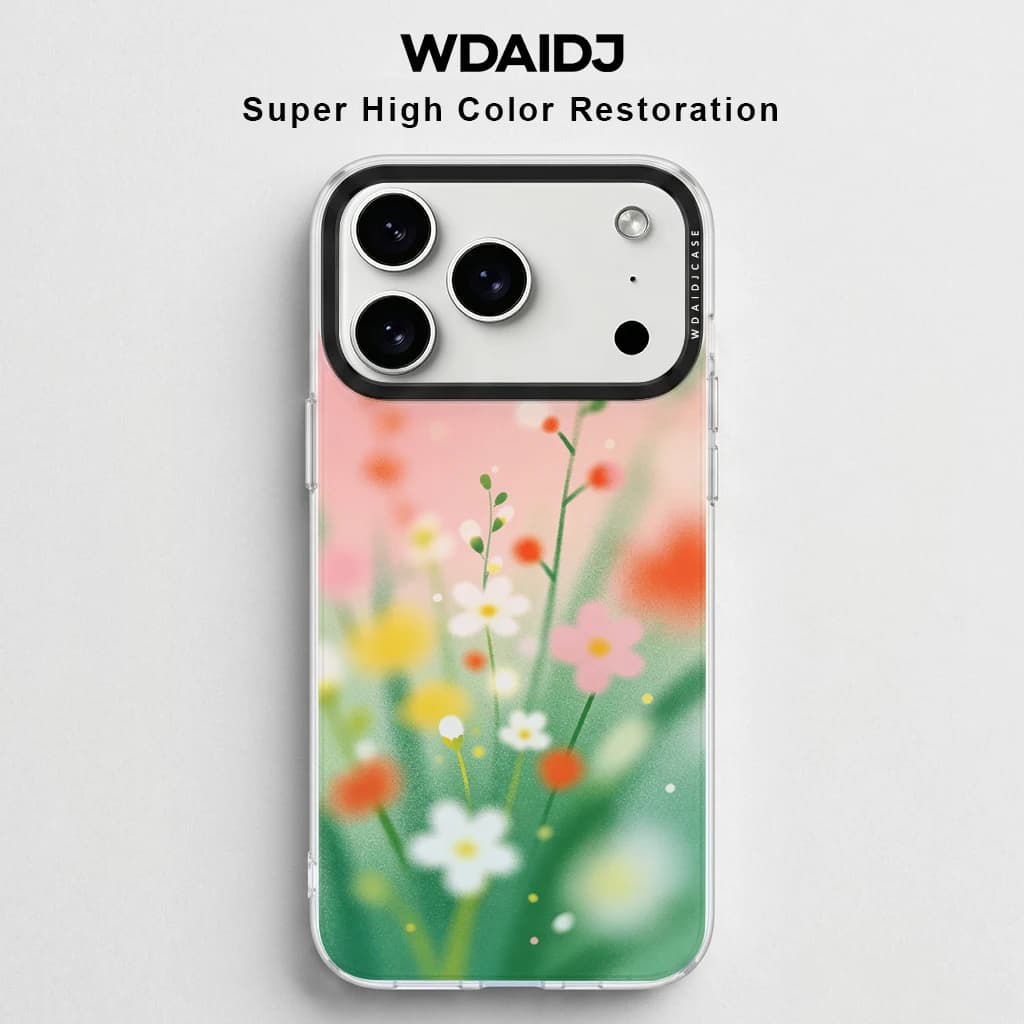 Dreamy Blurry Flower Print Clear Phone Case for iPhone 13 14 15 16 17 Cute Pattern Anti-Yellow Shockproof Cover