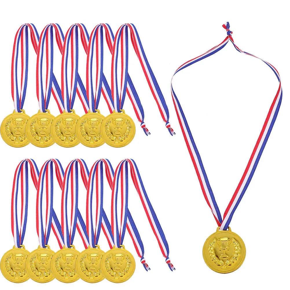 50 Pezzi Medaglie d'Oro per Bambini, Medaglie Sportive in Metallo con Nastri, Premi per Calcio, Feste, Pallavolo, Competizioni Sportive