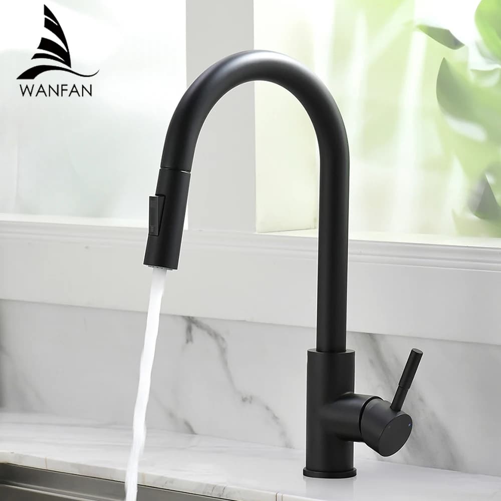 G1/2 rubinetto da cucina nero ugello estraibile flessibile miscelatore acqua calda fredda rubinetto spruzzatore montato sul ponte e rubinetti Stream SUS 304