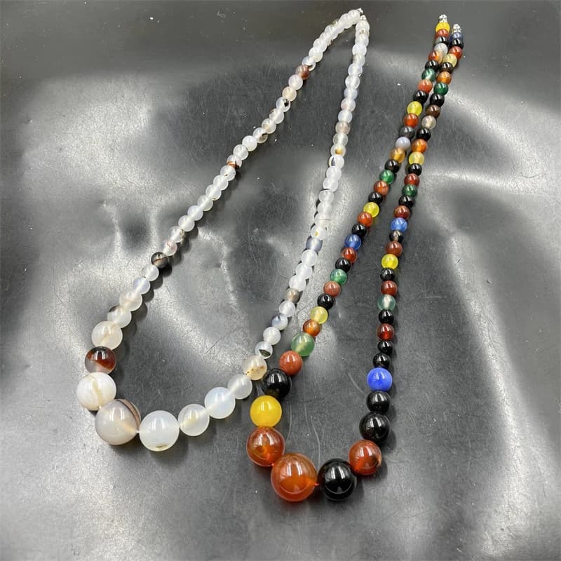 Natural marine round bead necklace, colorful agate collarbone chain