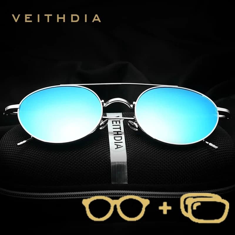 VEITHDIA Brand New Occhiali da sole da vista personalizzati Lenti a specchio polarizzate Occhiali da sole vintage rotondi Miopia Occhiali unisex PJ3617