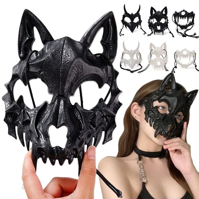 Maschera di Halloween a Forma di Teschio, Maschera Anime del Dio Drago, Maschera Scheletro Mezza Faccia, Maschera Animale a Teschio, Accessori per Costume da Ballo e Cosplay