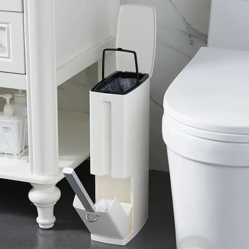 Plastic Narrow Trash Can Integrated Toilet Wastebasket Large Capacity Toilet Brush and Waste Bin Set Bathroom Cleaning Tools