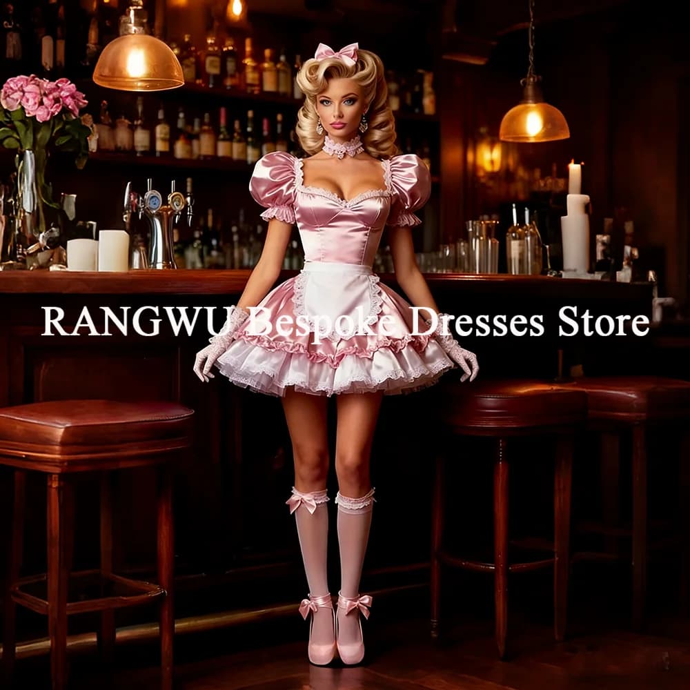 Simpatici abiti da ballo corti rosa 2026 Mini abito da cocktail Costume chic Abito da compleanno cosplay Withy Abito da cocktail da cameriera
