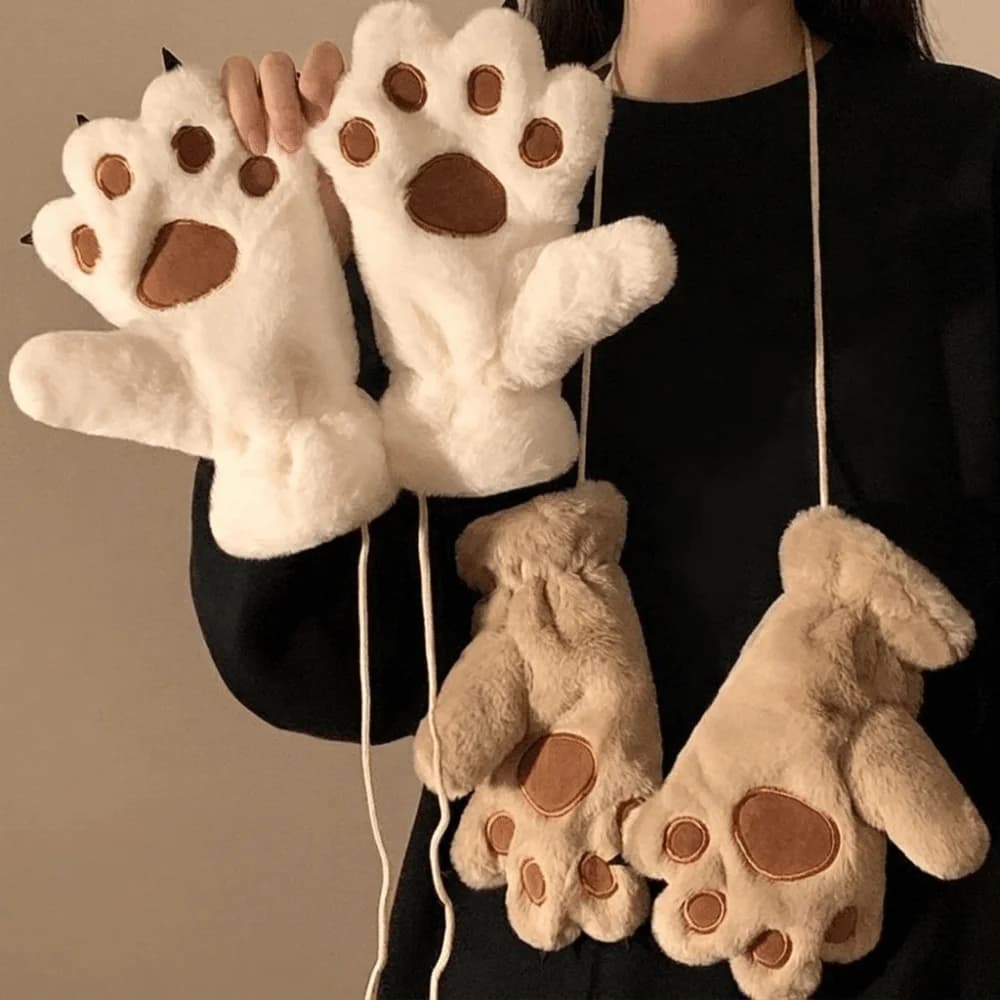 Kawaii Cartoon Cat Paw Plush Gloves Furry Animals Cat Claw Mittens Keep Warm Full Finger Cosplay Costume Gloves Club