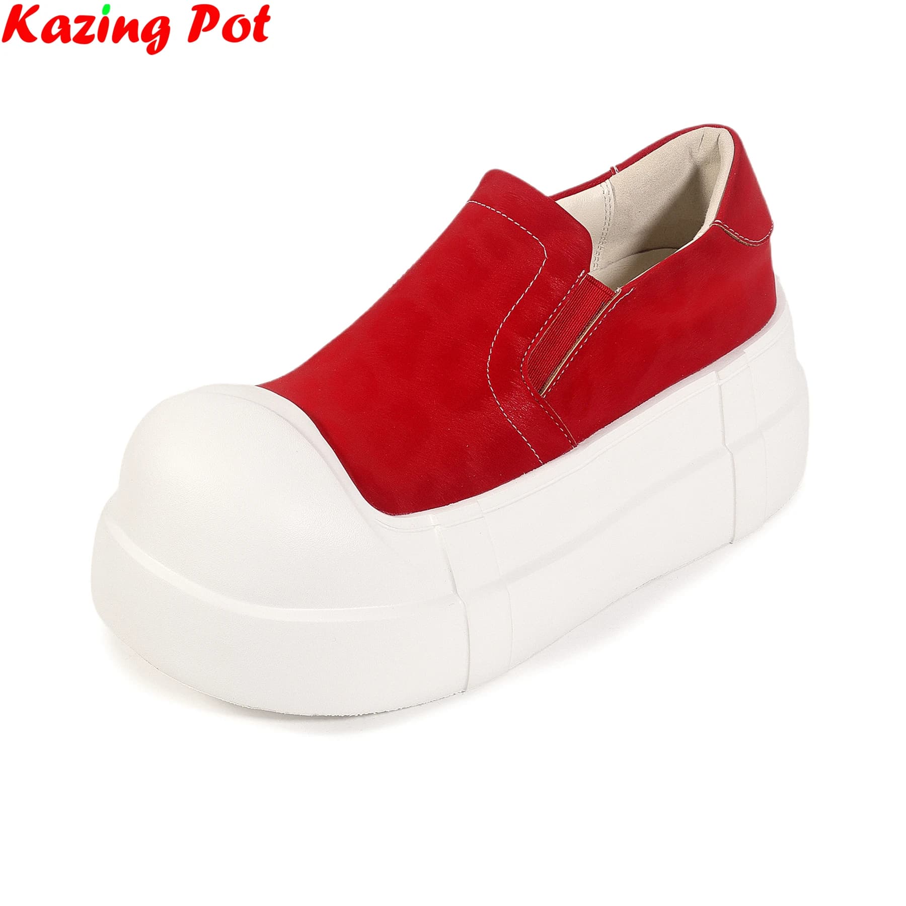 Krazing Pot 2026 Mocassini in Pelle Leopardata con Punta Rotonda, Scarpe Primaverili Slip-On con Plateau, Stile Preppy, Pumps di Lusso per Donne