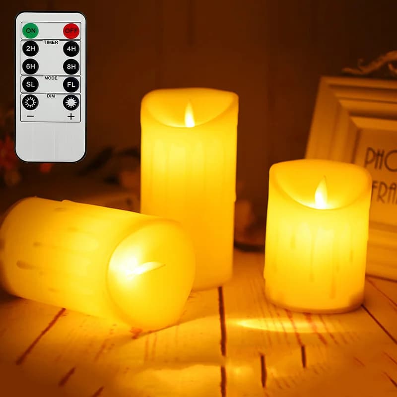 Candela LED a colonna senza fiamma tremolante da 3 pezzi con luce notturna remota Luce a cera a LED Candela pasquale Decorazione di nozze Illuminazione