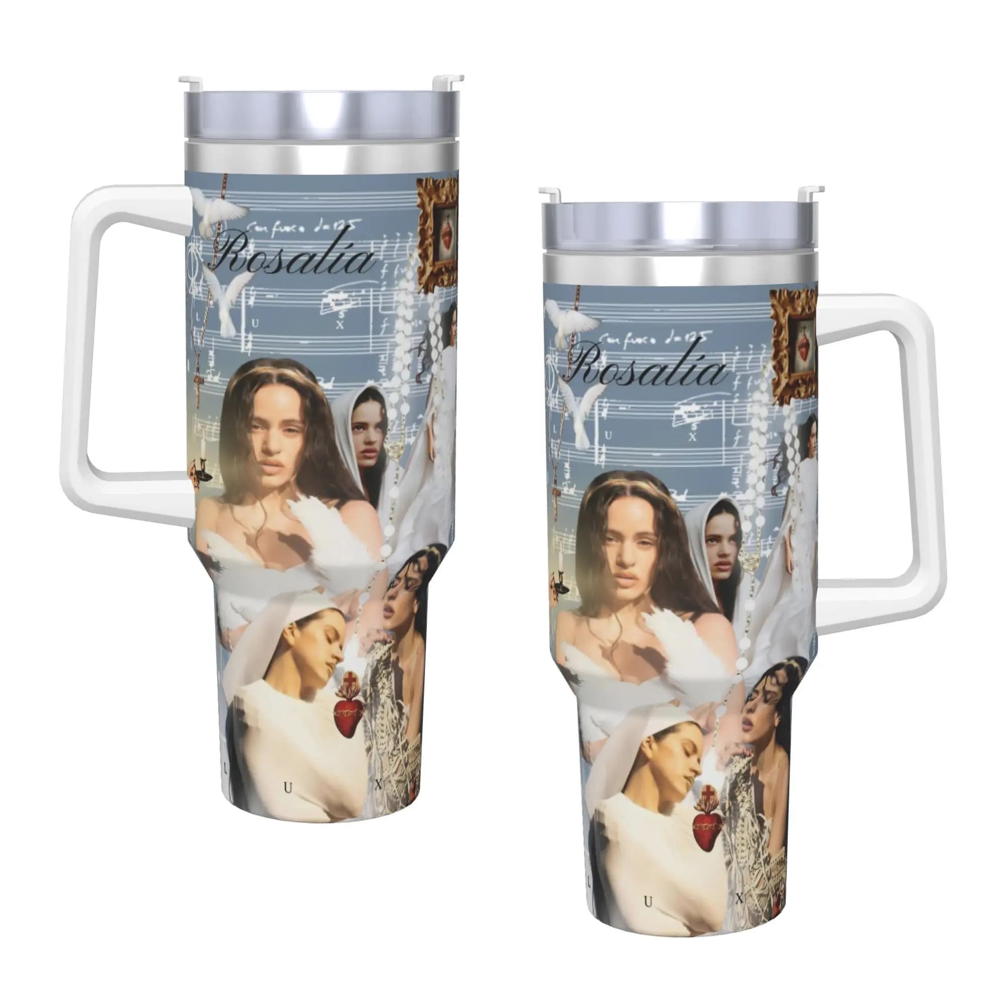 Tumbler in Acciaio Inossidabile Rosalia Lux, Tazza Termica Isolata per Bevande Calde e Fredde, Bottiglia d'Acqua da Viaggio con Grafica
