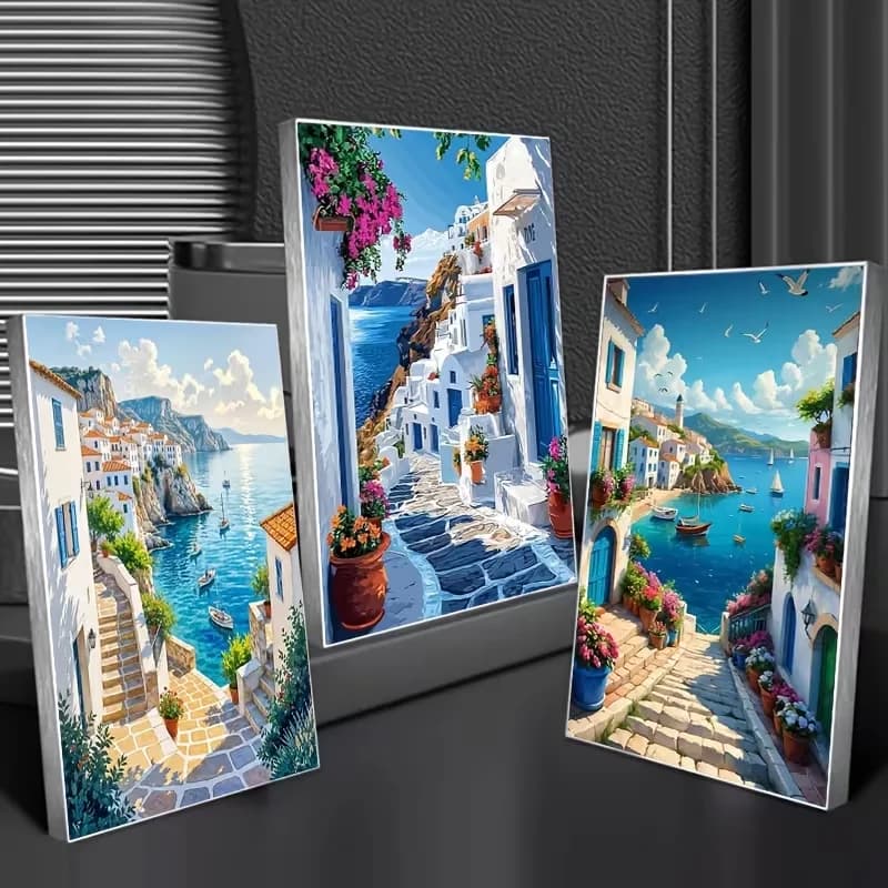 DIY Diamond Painting 3Pcs Frameless Mediterranean Sea Island Scenery Triptych Full Drill Mosaic Diamond Embroidery Cross Stitch