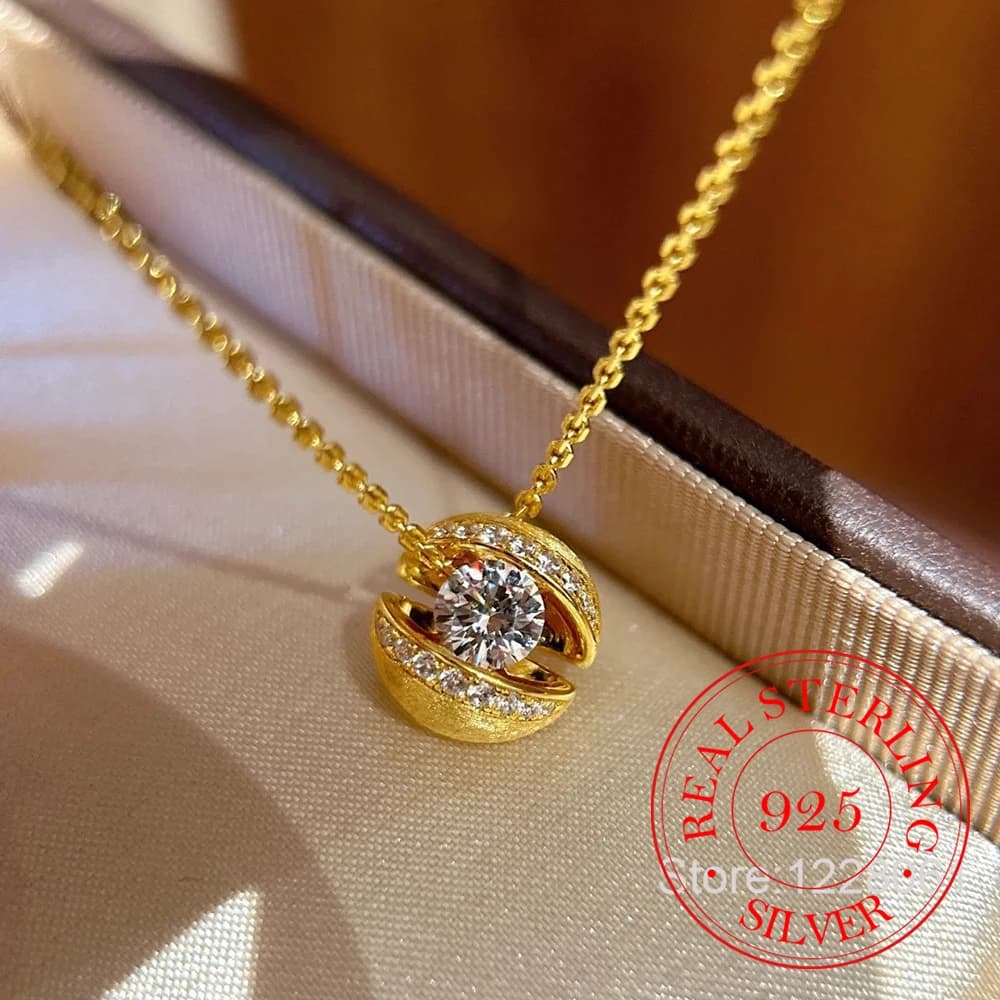 Collana con pendente a sfera di cristallo con sospensione di gioielli in argento sterling 925 per regalo di gioielli per feste di nozze con catena girocollo da donna