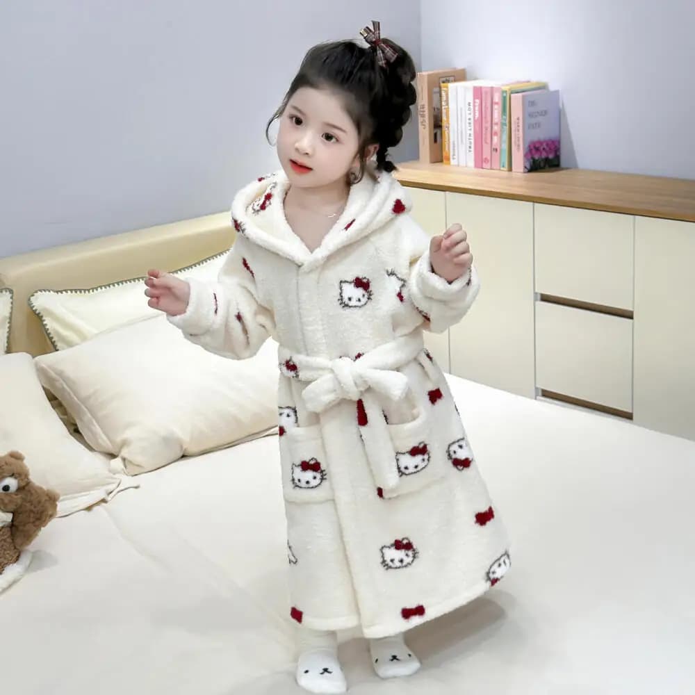 Sanrio HelloKitty Ragazze Coral Fleece Camicia da notte Autunno e Inverno Accappatoio Addensato Flanella per Bambini Cartone Animato Carino Vestiti per la Casa