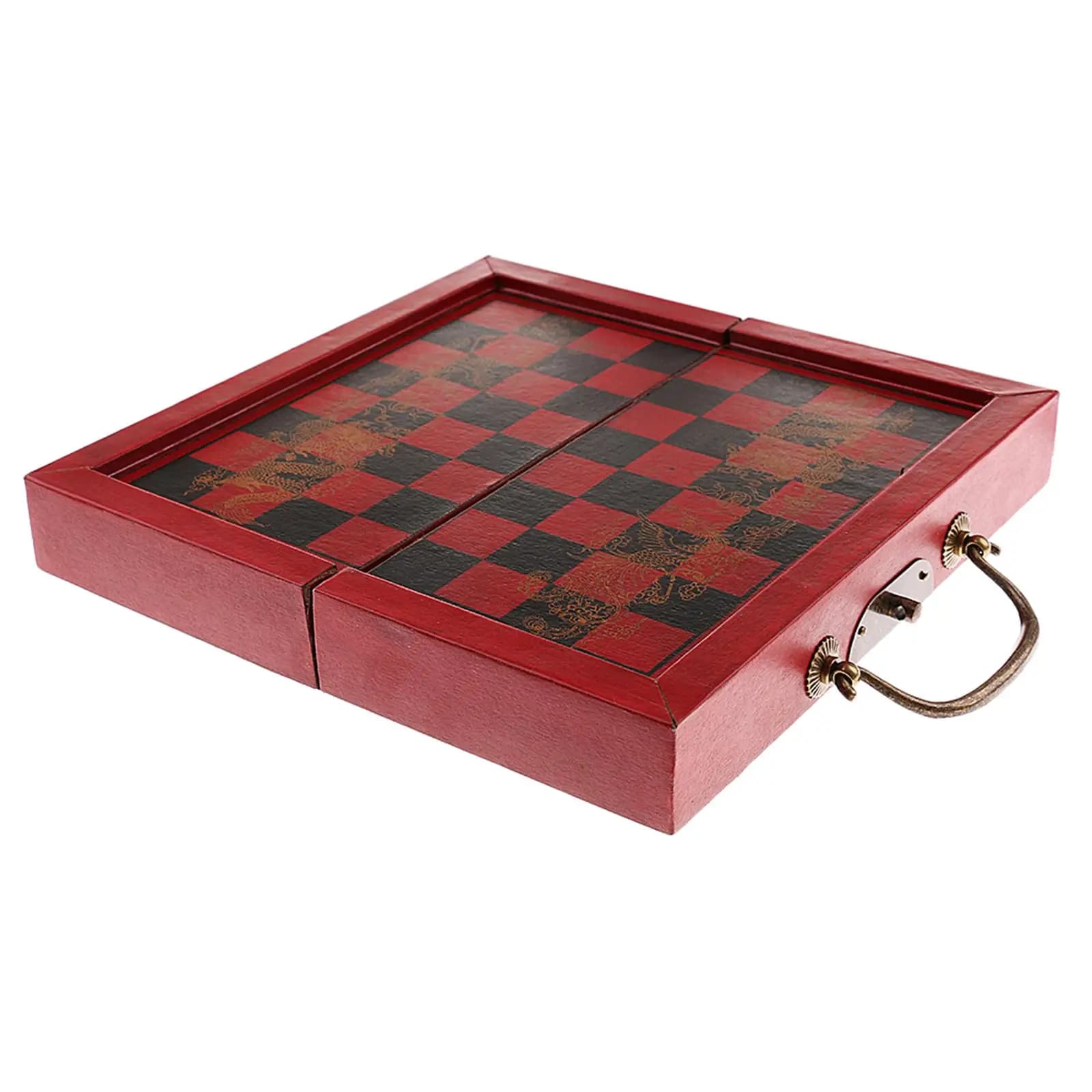 Scacchiera Pieghevole in Resina Stile Antico Cinese, Set di Scacchi in Legno Vintage per Collezionisti e Famiglia