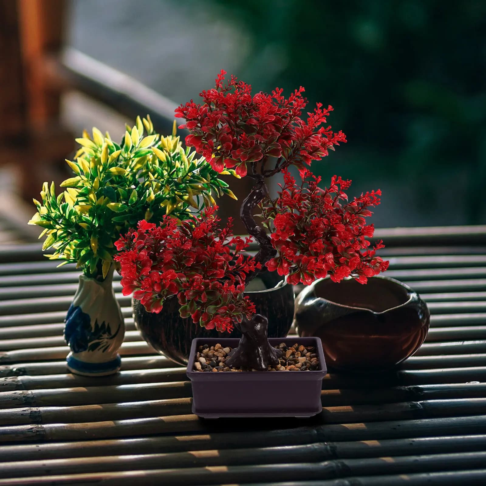 Decorative Artificial Bonsai, Fin Plants in Vase, Simulated Vegetal Ornament, Realistic Living Room Ador