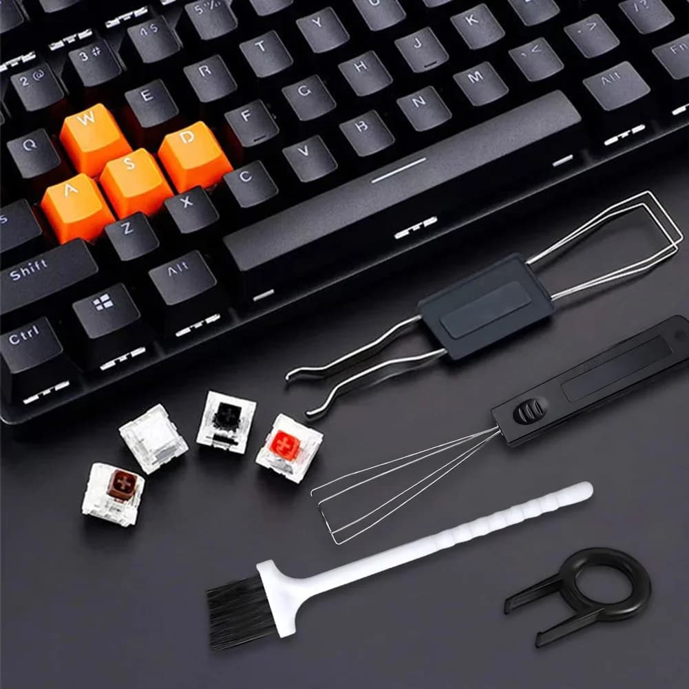Set di strumenti per la rimozione dei copritasti da 4 pezzi con spazzola per la pulizia per tastiere meccaniche Kit estrattore durevole per una facile pulizia della tastiera del computer