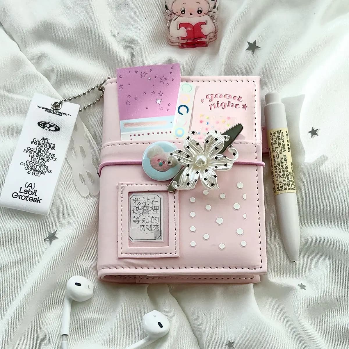 Cute Pink M5 Loose Leaf Hardcover Journal PU Leather Pocket Size Window Notebook Aesthetic Planner Portable Diary Stationery