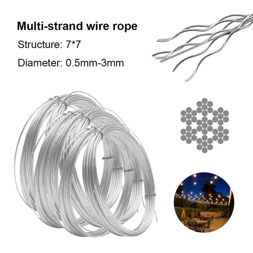 5 m/10 m 7x7 fune metallica in acciaio inossidabile 0,5-3 mm rivestita in plastica - pesca/sollevamento/asciugatrice/cavo tirante flessibile antiruggine