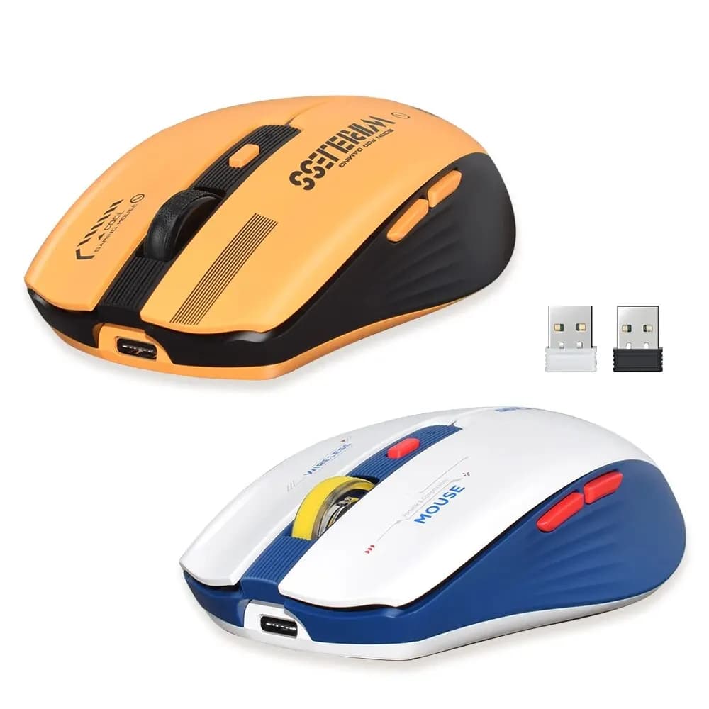 Mouse retroilluminato a LED Wireless 2.4G per Computer portatile Computer PC ricaricabile ergonomico sottile silenzioso colore blu-bianco