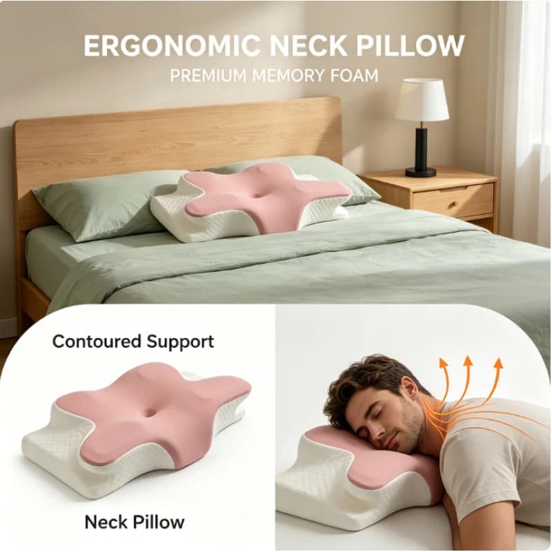 Cuscino Ergonomico Premium a Forma di Farfalla in Memory Foam, Supporto Cervicale, Massaggio al Collo, Sollievo dal Dolore, Riposo con Recupero Lento